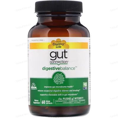 Натуральна добавка Country Life Травна формула Digestive Balance Gut Connection, 60 капсул