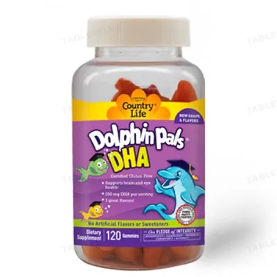 Риб'ячий жир для дітей Country Life Dolphin Pals в формі дельфінчиків, 120 жувальних цукерок