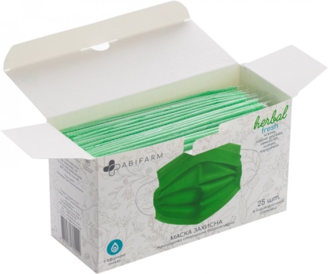 Маска захисна Abifarm Herbal Fresh ароматична, з ефірними оліями, 3-шарова, стерильна, 25 штук