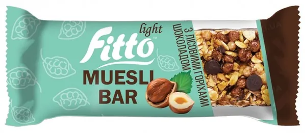 Батончик-мюслі Fitto light Muesli bar з фундуком та шоколадом, 25 г