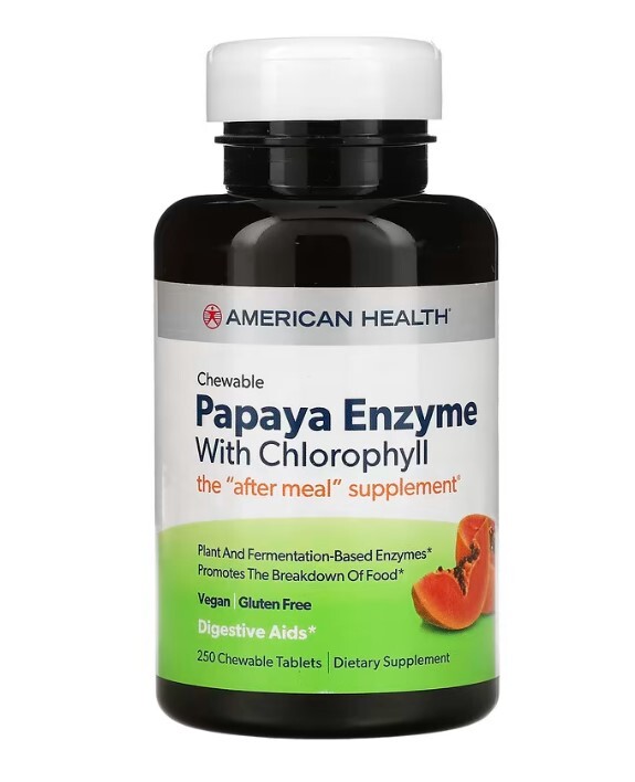 Ферменты папайи с хлорофиллом American Health Papaya Enzyme with Chlorophyll, 250 жевательных таблеток