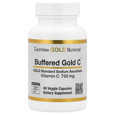 Витамин С буферизованный California Gold Nutrition Buffered Gold C 750 мг, 60 растительных капсул
