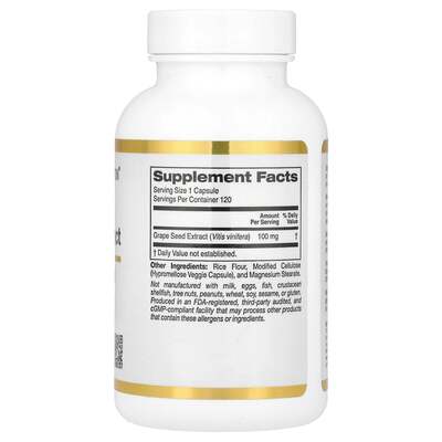 Экстракт косточек французского винограда California Gold Nutrition French Grape Seed Extract 100 мг, 120 капсул