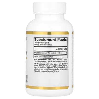 Екстракт кісточок французького винограду California Gold Nutrition French Grape Seed Extract 100 мг вег. капсули №120
