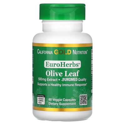 Экстракт листьев оливкового дерева California Gold Nutrition Olive Leaf Extract 500 мг, 60 растительных капсул
