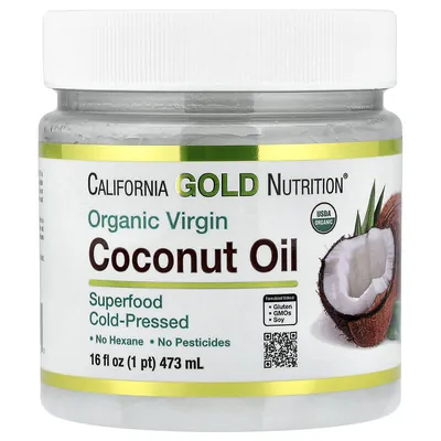 Кокосова олія California Gold Nutrition Органічна нерафінована першого холодного віджиму, 473 мл