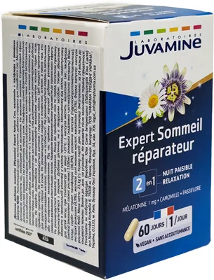Мелатонін + пасифлора + ромашка Juvamine Expert Sommeil rеparateur з підсолоджувачем капсули №60
