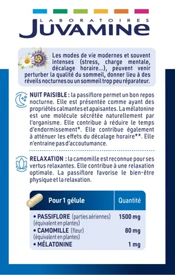Мелатонін + пасифлора + ромашка Juvamine Expert Sommeil rеparateur з підсолоджувачем капсули №60