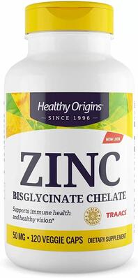 Цинк бисглицинат Healthy Origins Zinc Bisglycinate Chelate 50 мг, 120 вегетарианских капсул