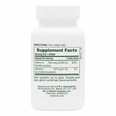 Бета-каротин Nature's Plus Natural Beta Carotene 25000 МЕ (7500 мкг), 90 капсул