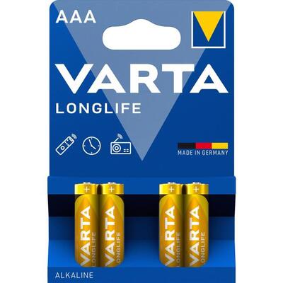 Батарейка Varta Longlife AAA щелочная, 4 штуки
