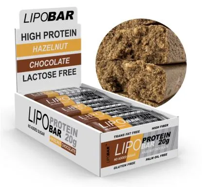 Батончик протеїновий Lipobar Protein Bar фундук шоколад, 20 штук по 50 г