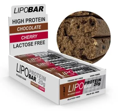 Батончик протеїновий Lipobar Protein Bar шоколад-вишня, 20 штук по 50 г