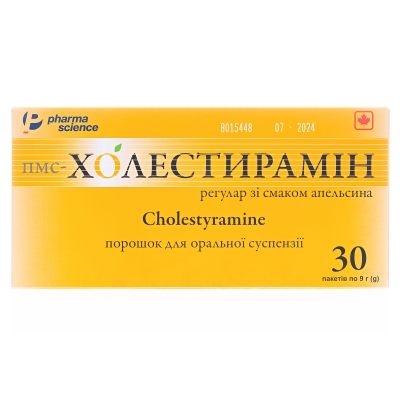 Пмс-холестирамин регуляр со вкус апельсина порошок д/ор. сусп. 4 г/9 г по 9 г №30 в пак.