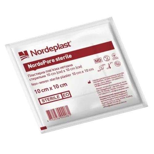 Пов'язка пластирна Nordeplast NordePore Sterile для закриття ран 10 см х 10 см стерильна на нетканій основі, 1 штука