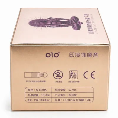 Презервативи OLO Gold Budda ультратонкі з крапками та ребрами, з пролонгувальним ефектом, 10 штук