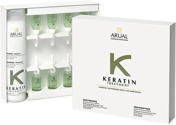 Набор для укрепления и роста волос Arual Keratin (шампунь 250 мл + ампулы для восстановления волос 8 шт x10 мл)