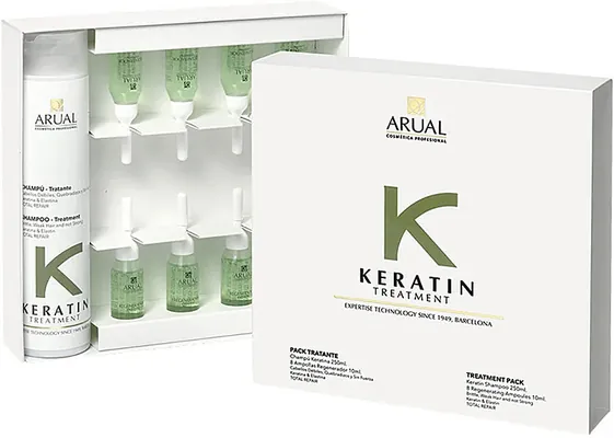 Набір для зміцнення та росту волосся Arual Keratin (шампунь 250 мл + ампули для відновлення волосся 8 шт x10 мл)