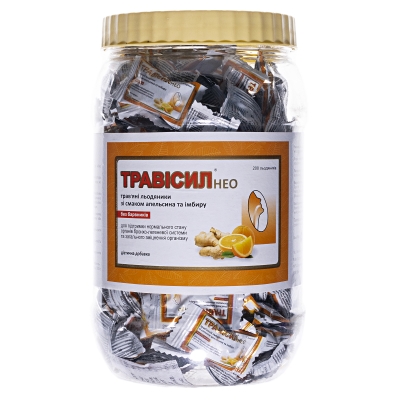 Трависил Нео травяные леденцы со вкусом апельсина и имбиря №200 в бан.