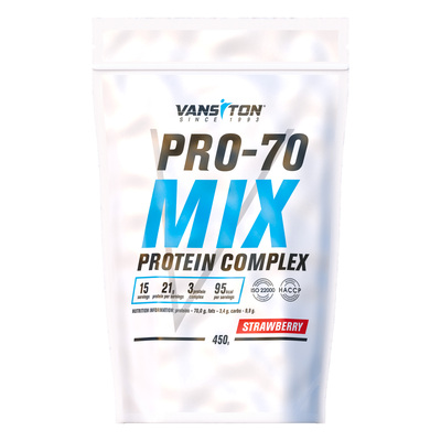 Протеїн Vansiton Mega Protein Pro-70 (Мега протеїн Про-70), полуниця, 450 г