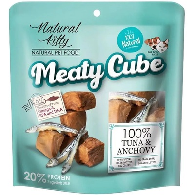 Лакомство для кошек и собак Natural Kitty Meaty Cube 100% Tuna & Anchovy кубики тунца и анчоуса, 60 г