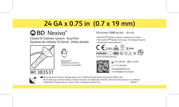 Катетер внутрішньовенний BD Nexiva закритого типу +2 Q-Syte 24 G 0.75IN 0.7 x 19 мм
