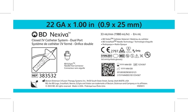 Катетер внутрішньовенний BD Nexiva закритого типу +2 Q-Syte 22 G 1.00IN 0.9 x 25 мм