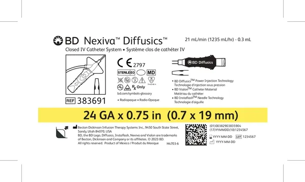 Катетер внутрішньовенний BD Nexiva Diffusics закритого типу 24 G 0.75IN 0.7 x 19 мм