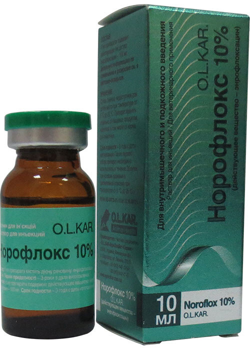 Норофлокс 10% (ДЛЯ ЖИВОТНЫХ) раствор для инъекций, 10 мл