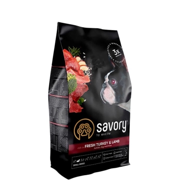 Корм сухой для собак малых пород Savory 30341 со свежим мясом индейки и ягнятиной, 1 кг