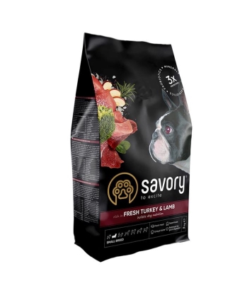 Корм сухой для собак малых пород Savory 30358 со свежим мясом индейки и ягнятиной, 3 кг