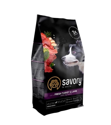 Корм сухой для собак средних пород Savory 30259 со свежим мясом индейки и ягненка, 1 кг.