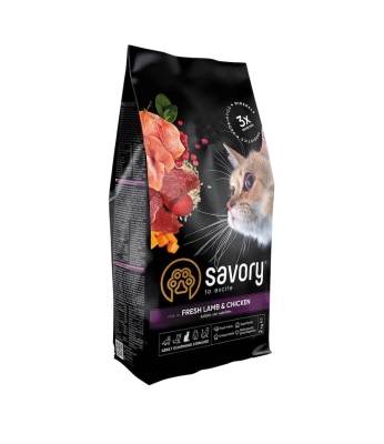 Корм сухой для стерилизованных кошек Savory 30112 со свежим мясом ягненка и курицы, 2 кг.