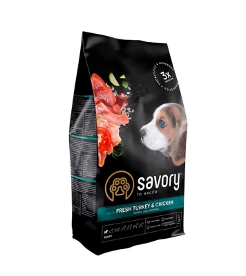 Корм сухой для щенков Savory 30280 со свежим мясом индейки и курицей, 1кг