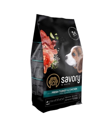 Корм сухой для щенков Savory 30297 со свежим мясом индейки и курицей, 3 кг