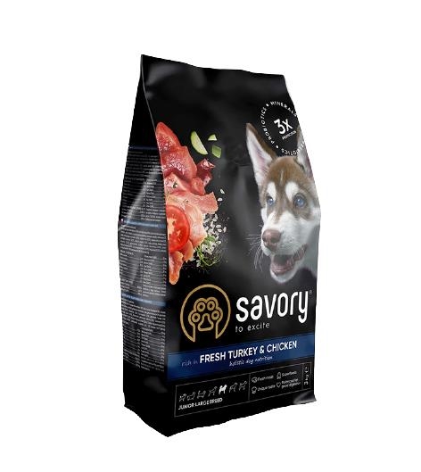 Корм сухой для щенков больших пород Savory 30204 со свежим мясом индейки и курицы, 3 кг