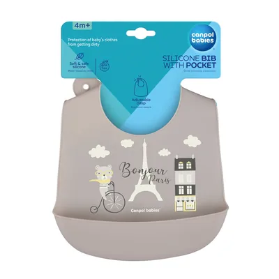 Слинявчик Canpol babies Bonjour Paris силіконовий з кишенькою, 74/027_bei, бежевий