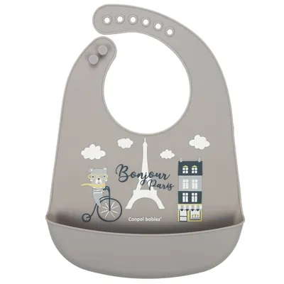 Слинявчик Canpol babies Bonjour Paris силіконовий з кишенькою, 74/027_bei, бежевий