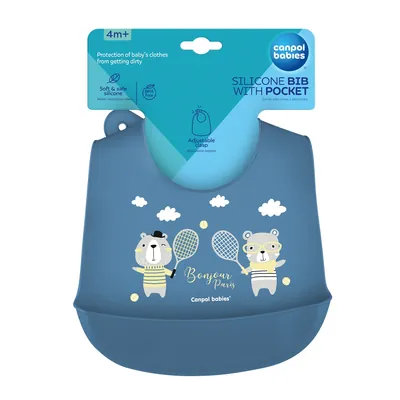 Слинявчик Canpol babies Bonjour Paris силіконовий з кишенькою, 74/027_blu, синій
