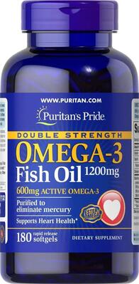 Омега 3 Puritan's Pride Double Strength Omega-3 Fish Oil 1200 мг, 180 капсул