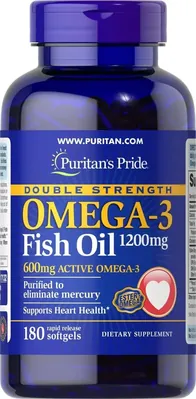 Омега 3 Puritan's Pride Double Strength Omega-3 Fish Oil 1200 мг, 180 капсул
