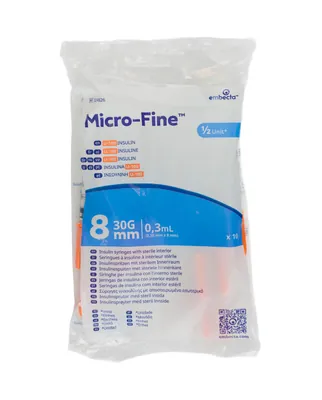 Шприц інсуліновий 0,3 мл U-100 Embecta Micro-Fine 30G (0,30 x 8.0 мм), 10 штук