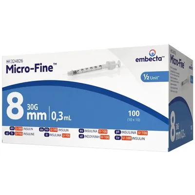 Шприц інсуліновий 0,3 мл U-100 Embecta Micro-Fine 30G (0,30 x 8.0 мм), 10 штук