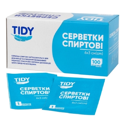 Салфетки спиртовые Tidy медицинские 30 мм х 60 мм, 100 штук