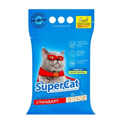 Наповнювач для туалету Collar SuperCat Стандарт деревний без ароматизатора, синій, 3 кг (10 л)