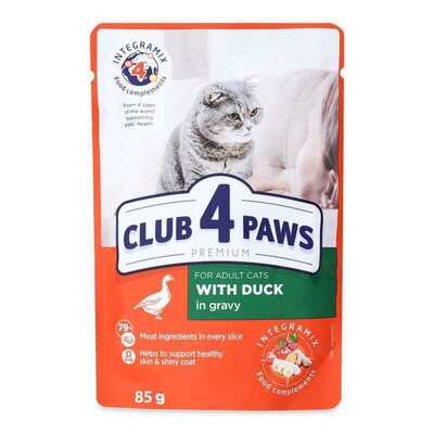 Корм вологий Club 4 Paws для дорослих кішок з Качкою в соусі Преміум, 85 г