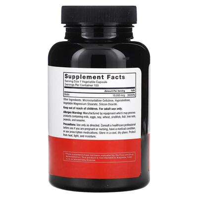 Біотин Force Factor Biotin 10000 мкг, 100 вегетаріанських капсул