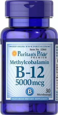 Витамин В12 (метилкобаламин) Puritan's Pride Methylcobalamin B-12 5000 мкг, 30 микроледенцов