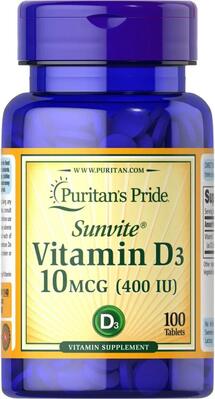 Витамин Д3 Puritan's Pride Vitamin D3 400 МЕ, 100 таблеток