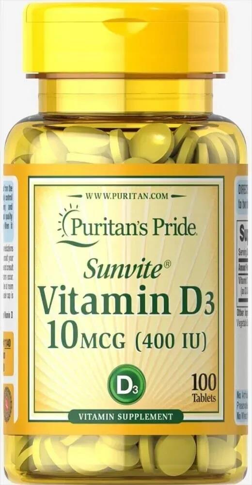 Витамин Д3 Puritan's Pride Vitamin D3 400 МЕ, 100 таблеток